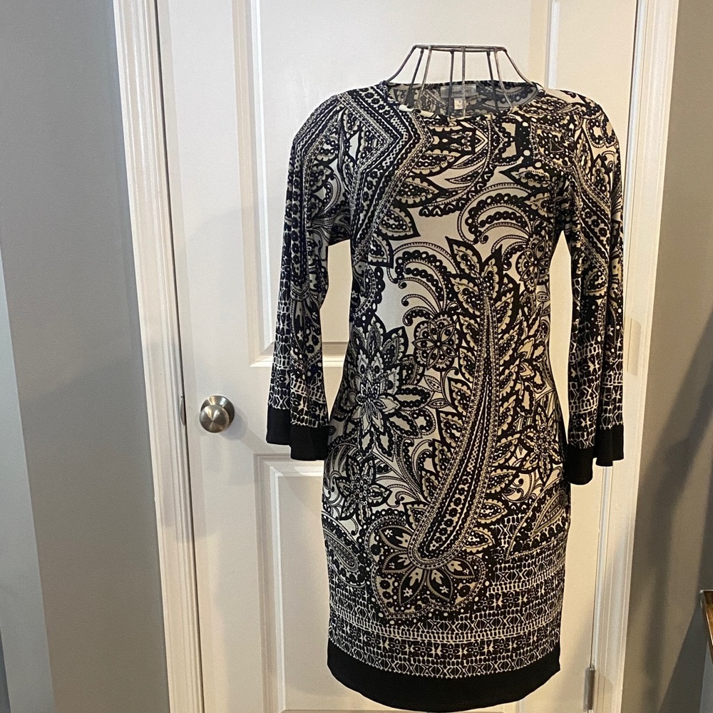 dressbarn Black and White Paisley Knit Dress